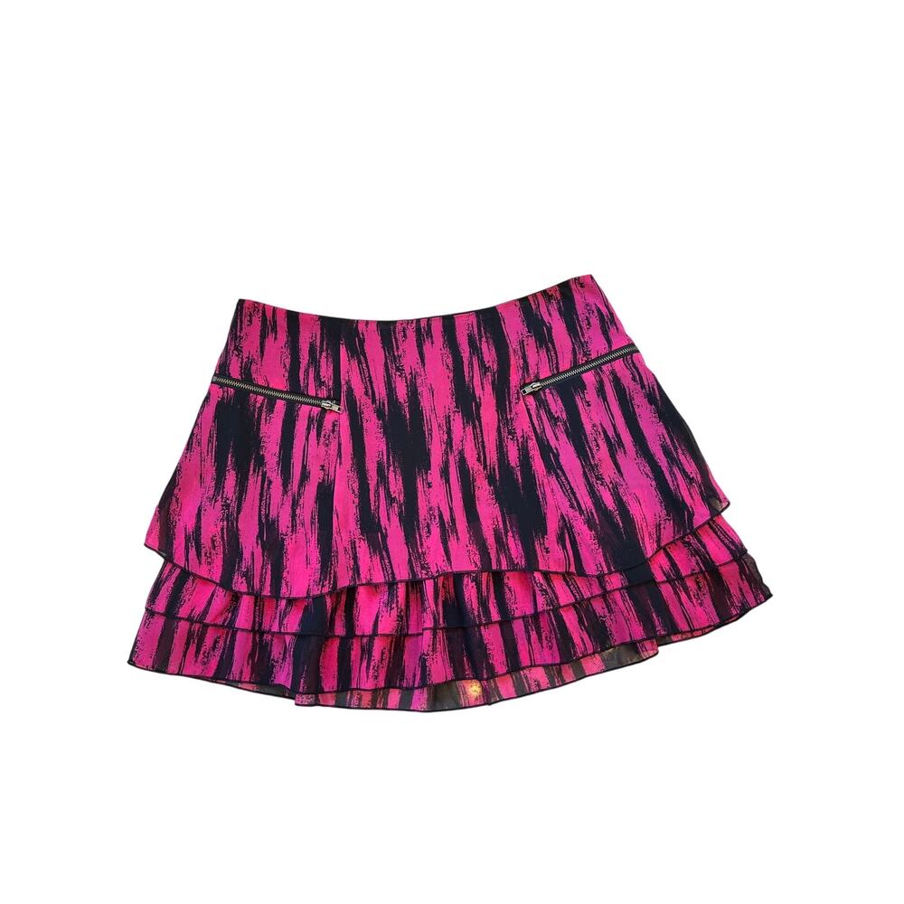 Material Girl Pink Black Ruffle Mini Skirt Size M